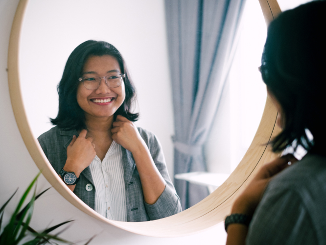 Girl getting ready for first day of work